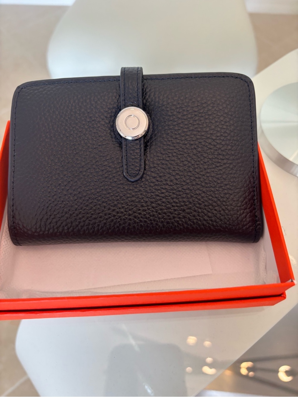 Navy Pebbled Leather Wallet with Silver Snap